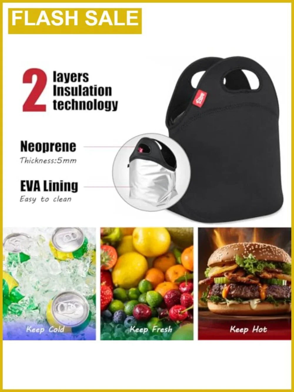 Insulated Lunch Tote Bag Waterproof Neoprene Cooler for Work School Office